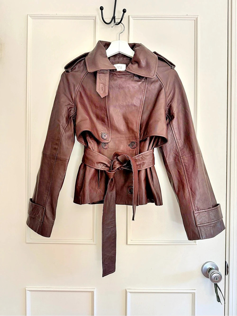Sezane Leather Belted Trench Jacket in Brown size 36 (small)